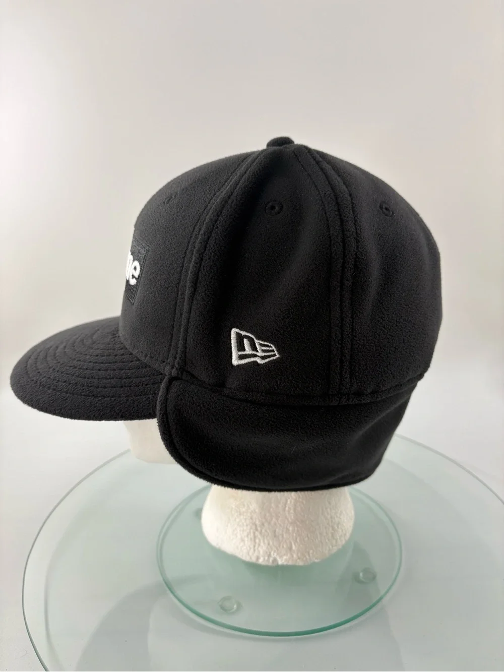 Supreme x New Era Polartec Ear Flap Fitted Cap Black 7 1/4 Box Logo 2017